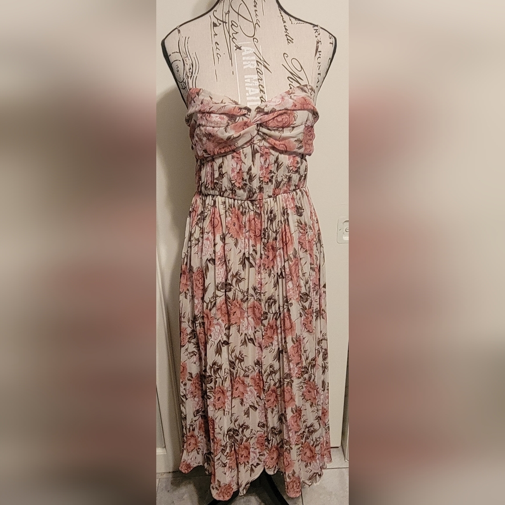Storia Floral Pleated Midi Dress Sz Med Romantic Feminine Tea Party